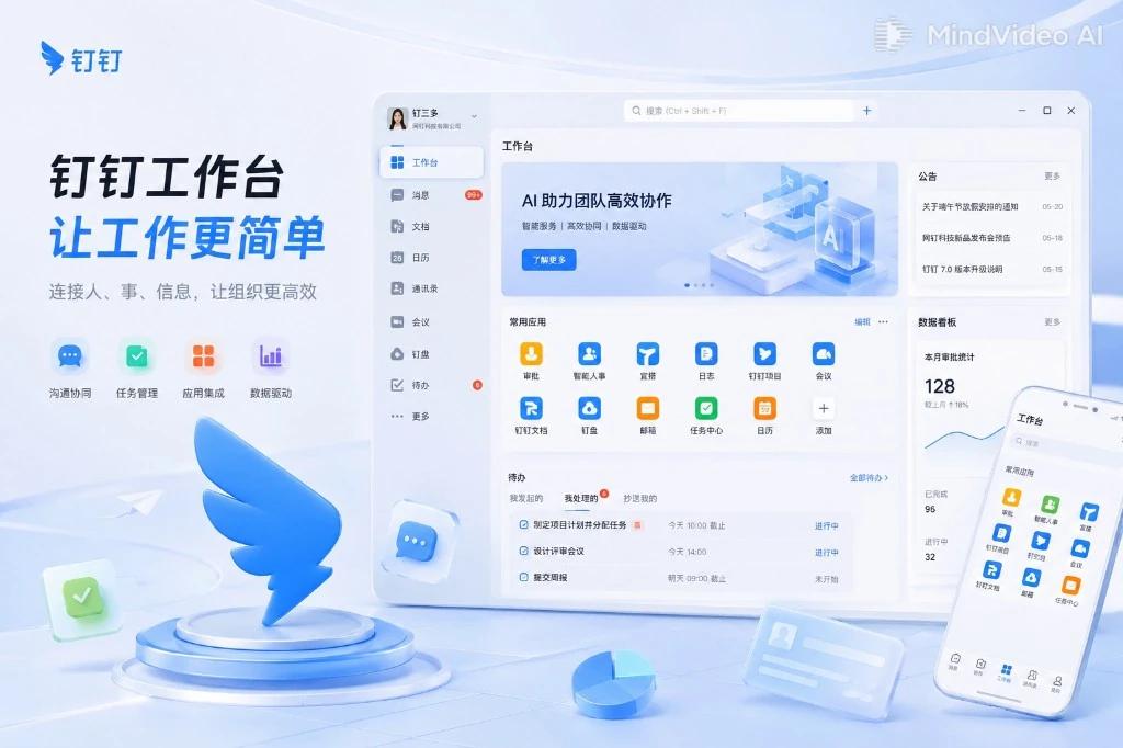 钉钉多端办公桌面客户端界面工作台展示